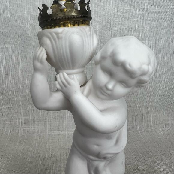 Vintage Porcelain Bisque Nightlight Lamp Shade Boudoir Glass Chimney AS IS - Picture 5 of 10